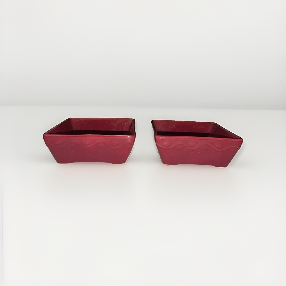 Set Of 2 Home & Garden Party Square 5.5" Burgundy Bowl Dish Oven Microwave Safe